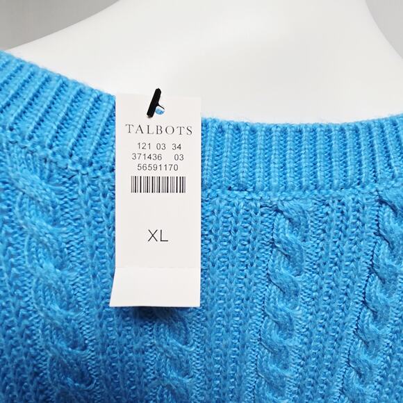 Talbots Sweater Womens Size XL Turquoise Cable Knit Button Shoulder Stretch NWT - Picture 6 of 9
